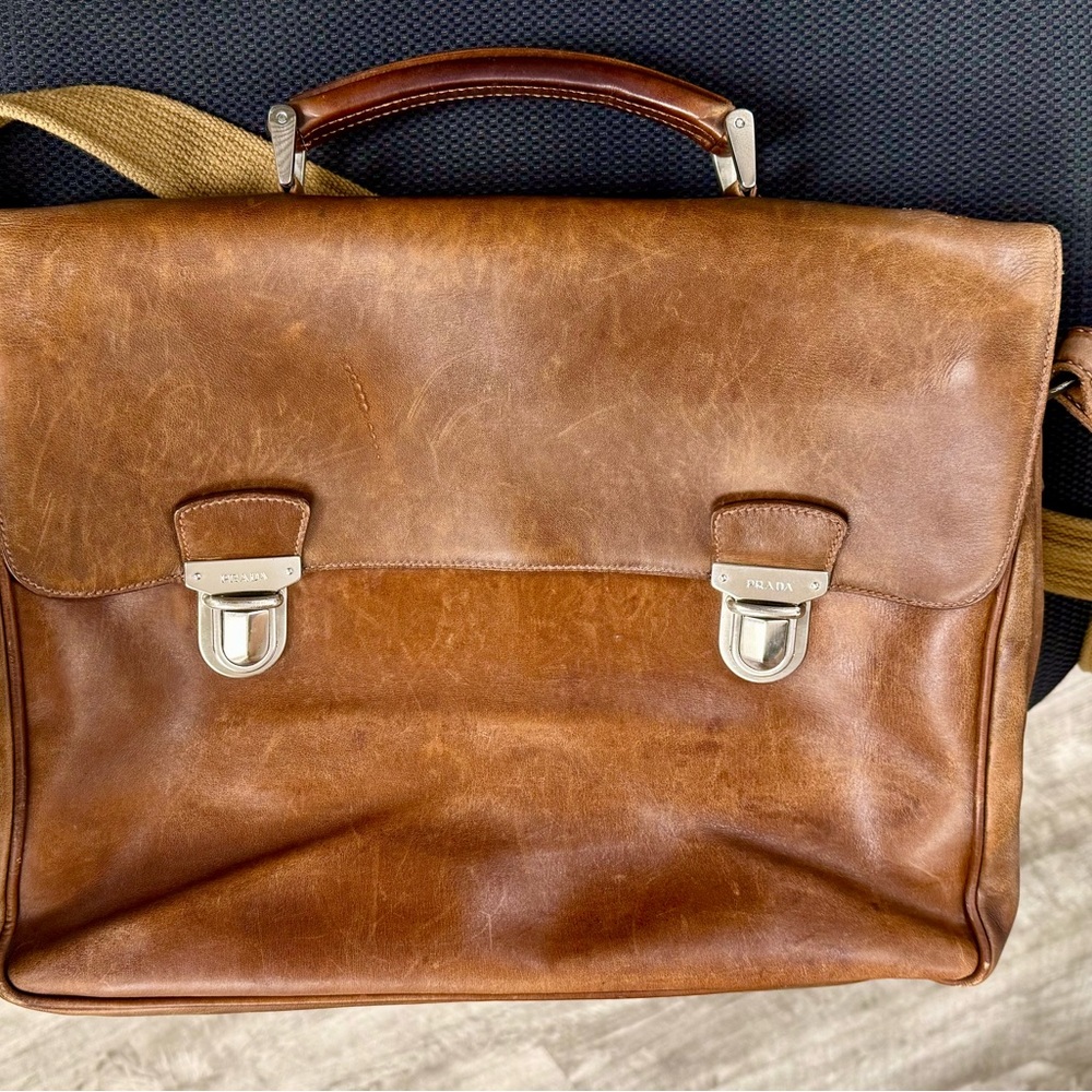Prada Brown Leather Men's Briefcase messenger bag